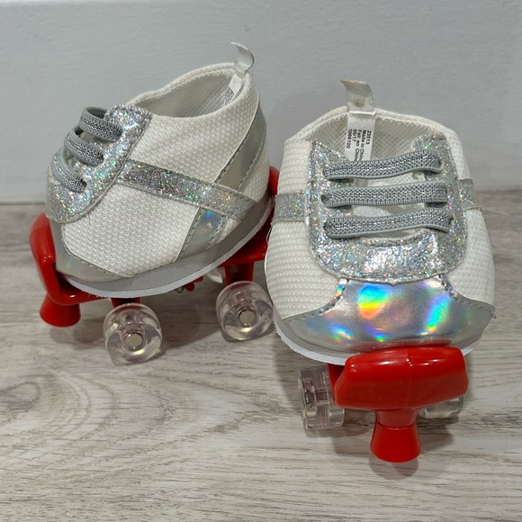 Build A Bear Workshop Silver White Sparkle Shoes Red Roller Skates Attachment - Picture 1 of 7